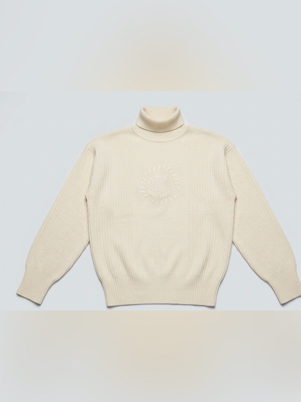 VTG Meister Cream Ribbed Knit Sunburst Ski Turtleneck Sweater - Size S